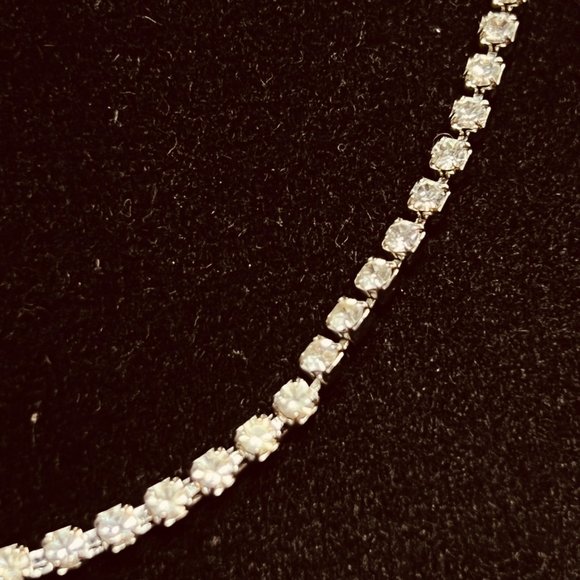 Silver Tone With Clear Rhinestones Choker Necklace (3835) - Picture 4 of 5